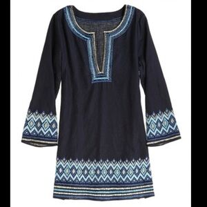Calypso St Barth Womens Navy Linen Resort Embroidered Tunic‎ Blouse Dress Size M